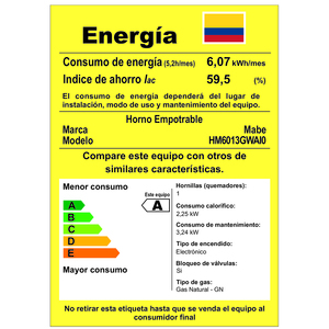 Horno de Empotrar a Gas 60 cm Inoxidable Mabe - HM6013GWAI0