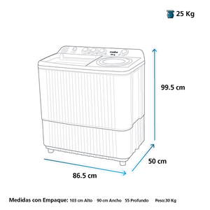 Lavadora Semiautomática de 13 Kg Blanca Mabe - LMD3124PBAB0