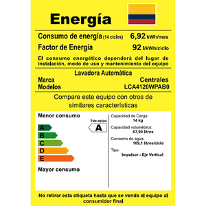 Lavadora Digital Automática de 14 kg Silver Centrales - LCA4120WPAB0