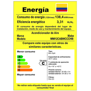 Aire Acondicionado Inverter 110 V 12000 BTUs Blanco MABE - MMI12CABWCCCHI8