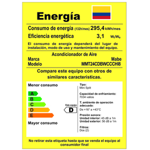 Aire Acondicionado Convencional 220 V 24000 BTUs Blanco Mabe - MMT24CDBWCCCHI8