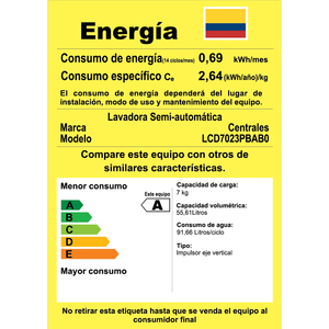 Lavadora Semiautomática de 7 Kg Blanca Centrales - LCD7023PBAB0